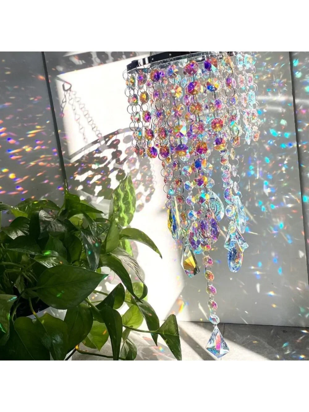 Crystal Chandelier Wind Chimes with AB Coating, Hanging Suncatcher for Garden